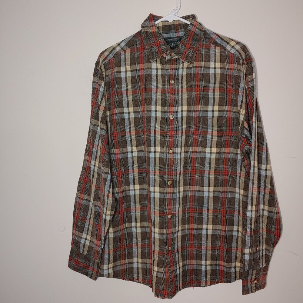 Woolrich Red Creek Long Sleeve Wrinkle Effect Casual Shirt Plaid Sz M Green